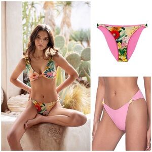 New! PQ Swim Reversible Flower Print Bikini Bottoms Size Small